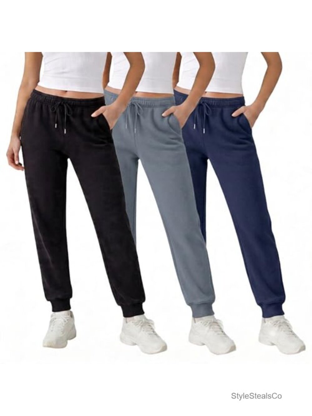 3 Pack Fleece Joggers for Women, Deep Pockets